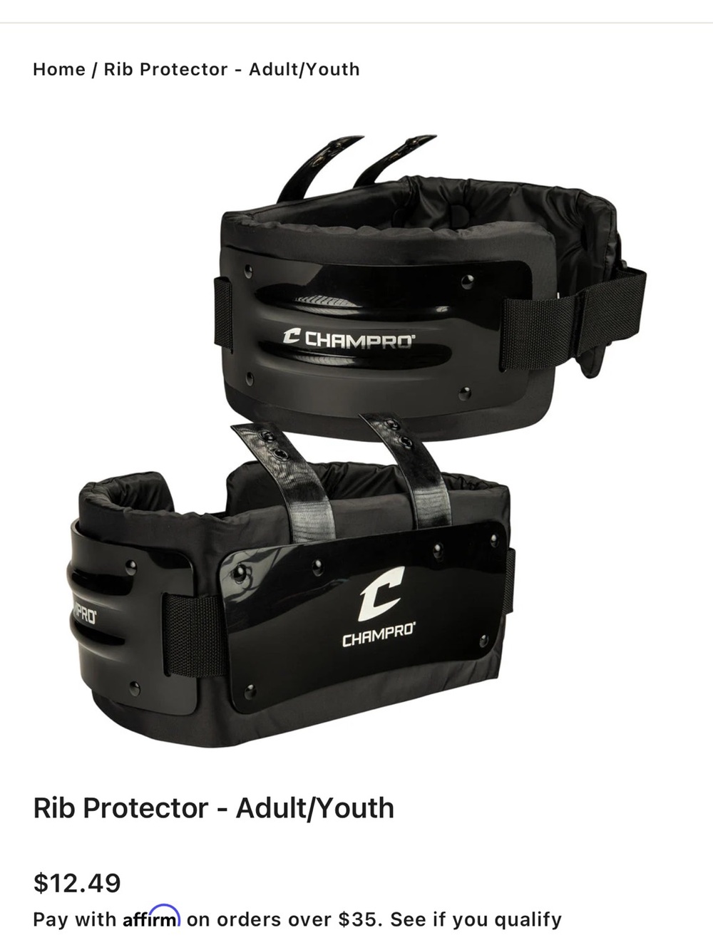 Champro Black Rib Protector for Adult & Youth